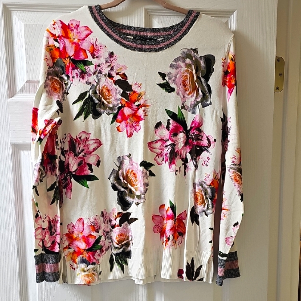 SPRING INTO THIS INC International Concepts Pink Floral Long Sleeve BLOUSE